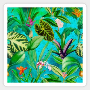 Stylish Tropical floral leaves and foliage botanical illustration, botanical pattern, tropical plants, aqua blue leaves pattern over a Sticker